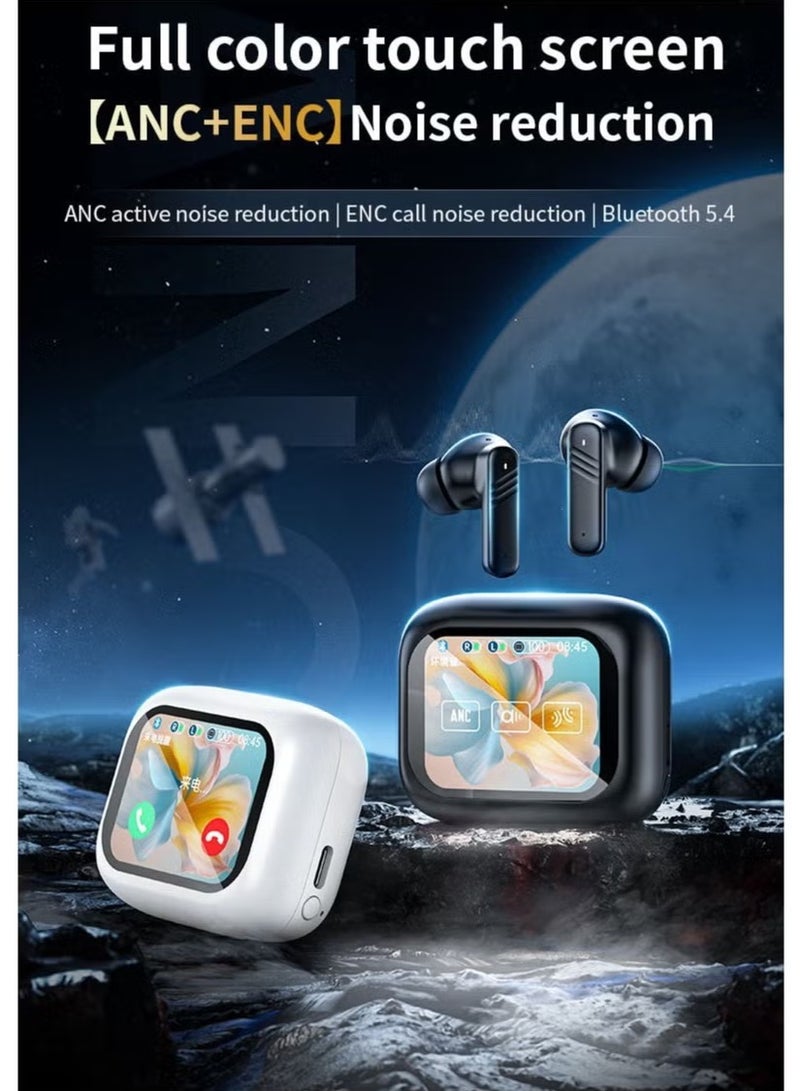 Touch Screen Earpods ANC/ENC Modes TWS Bluetooth Intelligent Sensor Touching In-Ear Headphones With Charging Box White