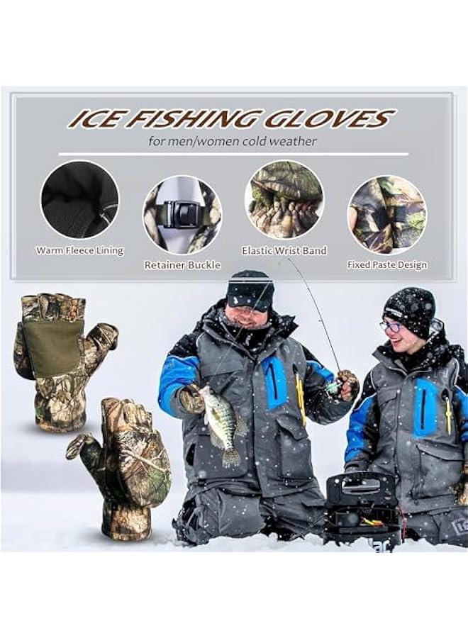 Camouflage Hunting Gloves Convertible Fingerless Mittens Pro Anti-Slip Windproof Camo Glove Archery Accessories for Hunting Camping Hiking Climbing Outdoors Gear