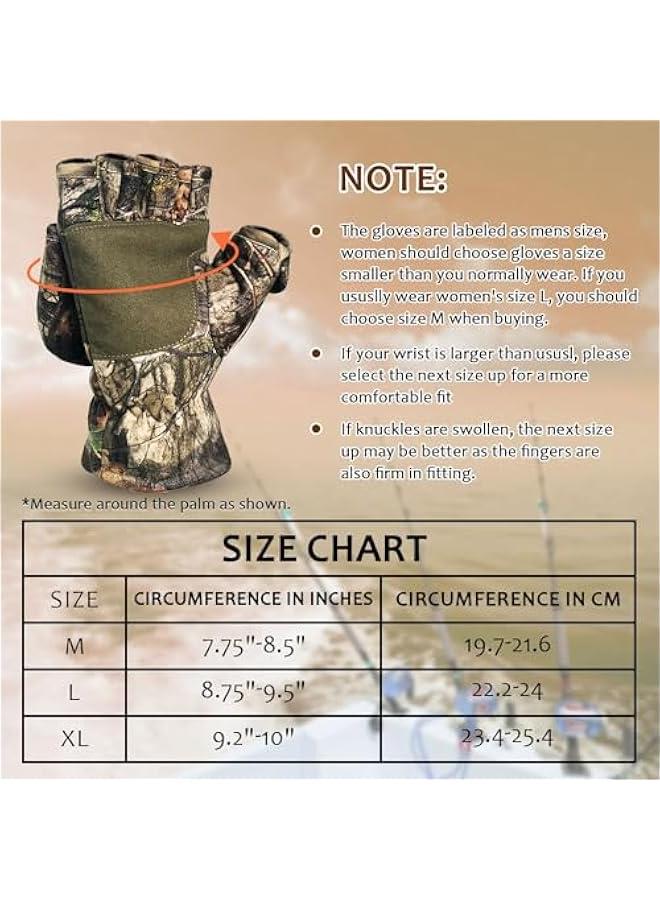 Camouflage Hunting Gloves Convertible Fingerless Mittens Pro Anti-Slip Windproof Camo Glove Archery Accessories for Hunting Camping Hiking Climbing Outdoors Gear