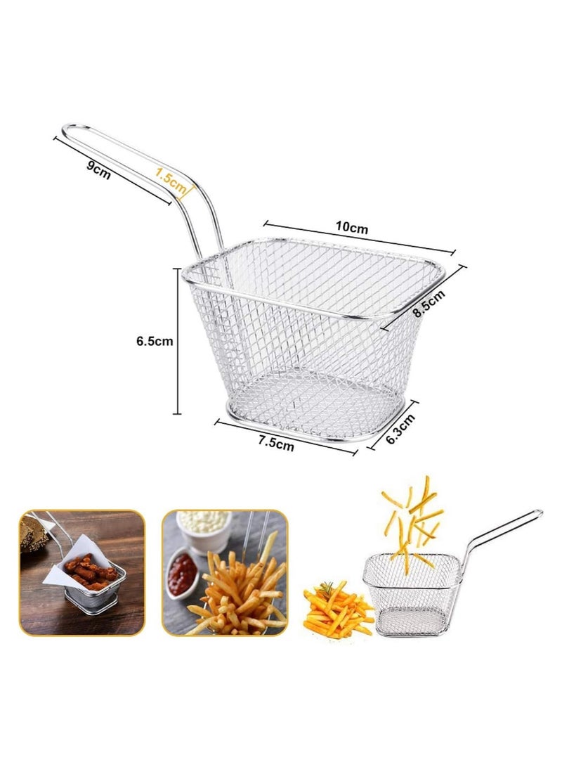 4PC Square Fry Basket for French Fries and Snacks Strain Excess Oil Effortlessly fry basket Stainless Steel Basket Food Display Strainers Chef Colander Tools Pasta Strainer (Assorted Color)