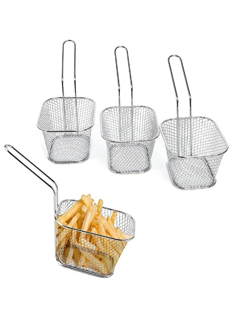 4PC Square Fry Basket for French Fries and Snacks Strain Excess Oil Effortlessly fry basket Stainless Steel Basket Food Display Strainers Chef Colander Tools Pasta Strainer (Assorted Color)