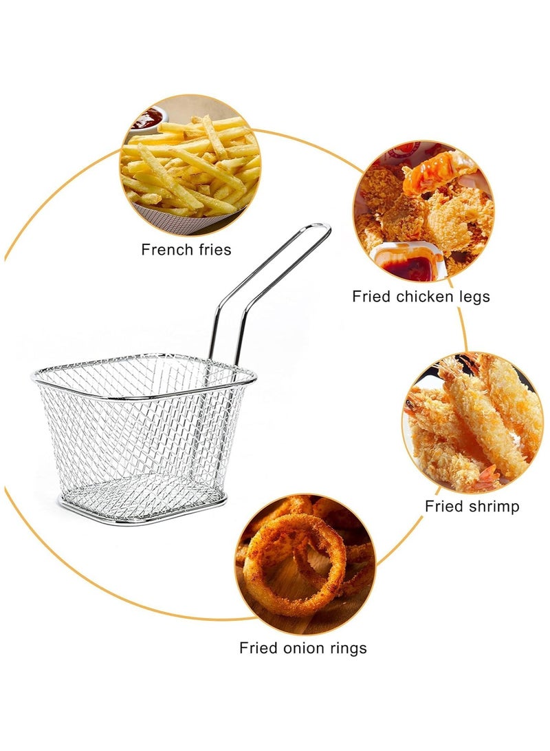 4PC Square Fry Basket for French Fries and Snacks Strain Excess Oil Effortlessly fry basket Stainless Steel Basket Food Display Strainers Chef Colander Tools Pasta Strainer (Assorted Color)