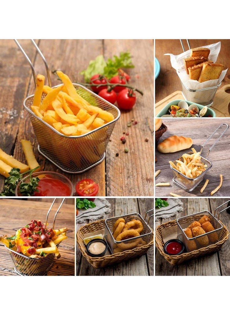 4PC Square Fry Basket for French Fries and Snacks Strain Excess Oil Effortlessly fry basket Stainless Steel Basket Food Display Strainers Chef Colander Tools Pasta Strainer (Assorted Color)