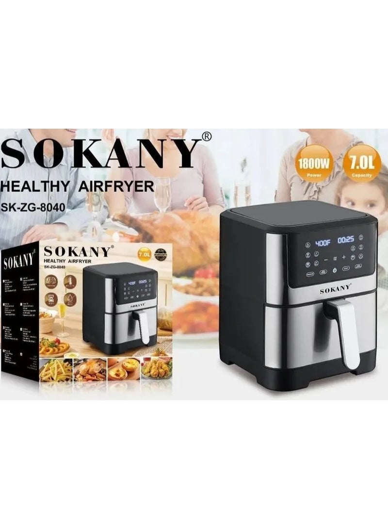 Sokany Air Fryer, 7 Liter, 1800 Watt, Black - SK-ZG-8040