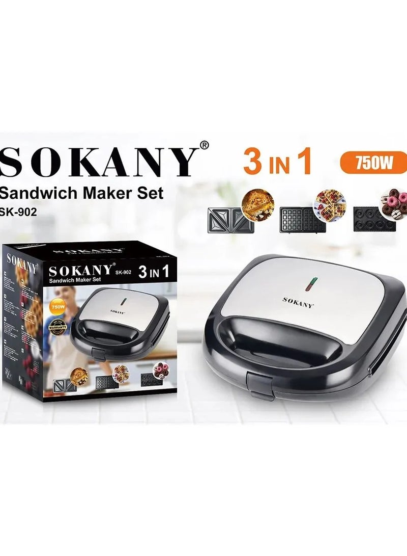 Sokany Sk-902 Sandwich Maker, 750 Watt - Black Silver