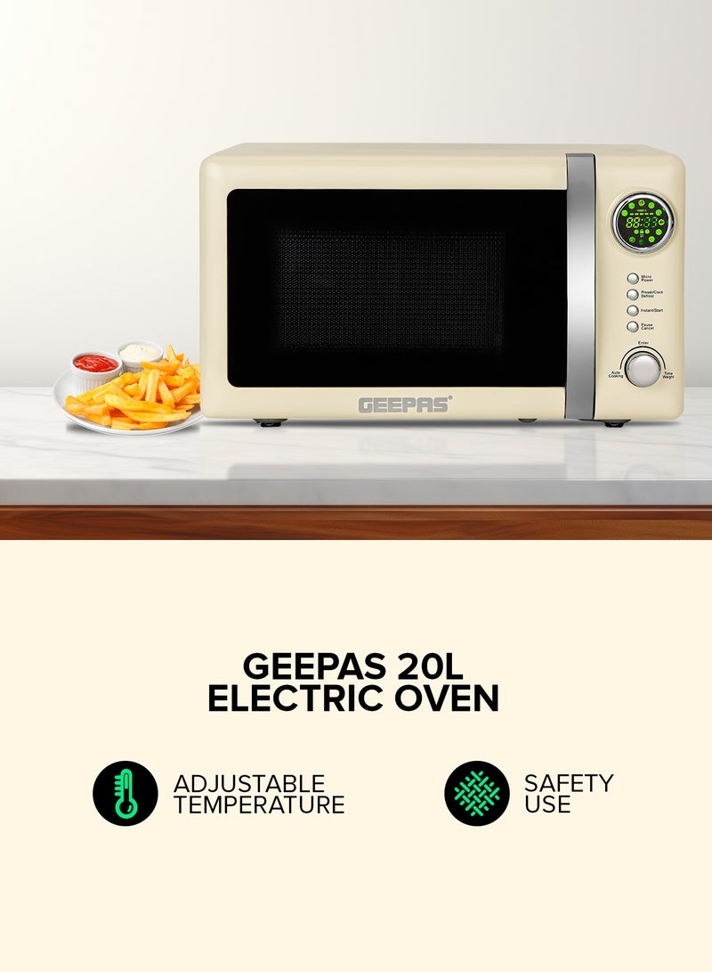 Digital Microwave Oven With 12 Quick Start Presets For a Variety Of Dishes, Defrost Function, Digital Display, Child Lock Function, Precise Cooking Controls 20 L 700 W GMO2025CW Cream