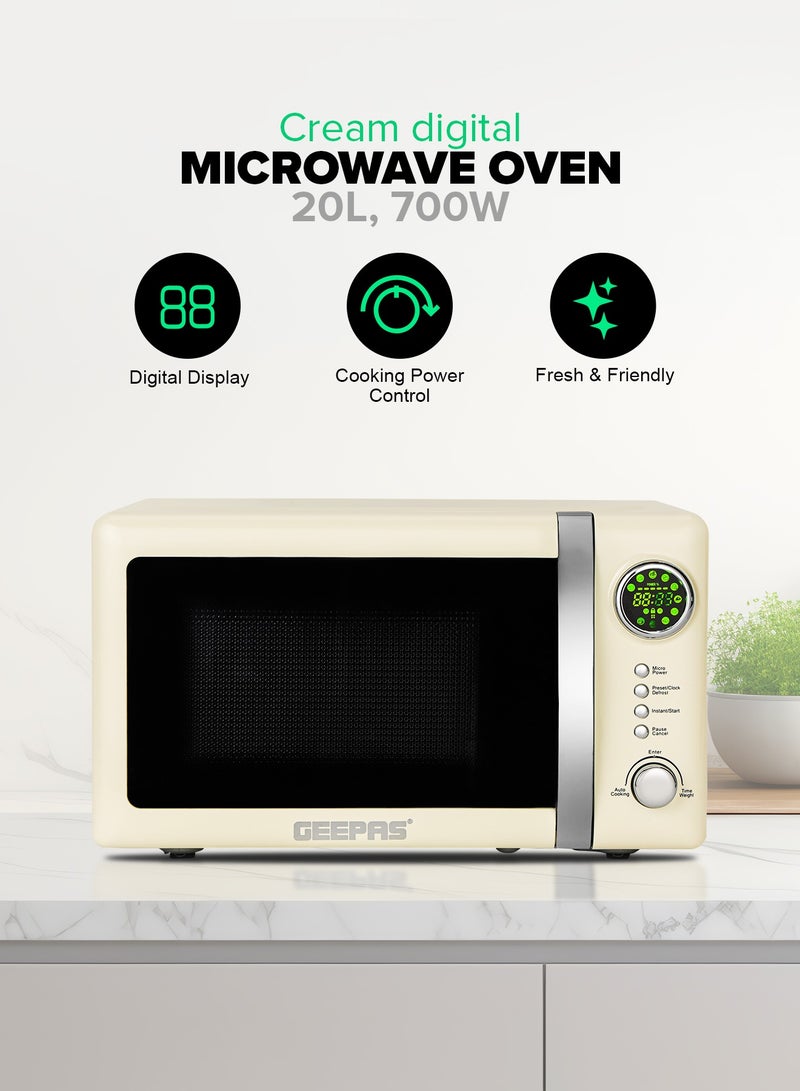 Digital Microwave Oven With 12 Quick Start Presets For a Variety Of Dishes, Defrost Function, Digital Display, Child Lock Function, Precise Cooking Controls 20 L 700 W GMO2025CW Cream