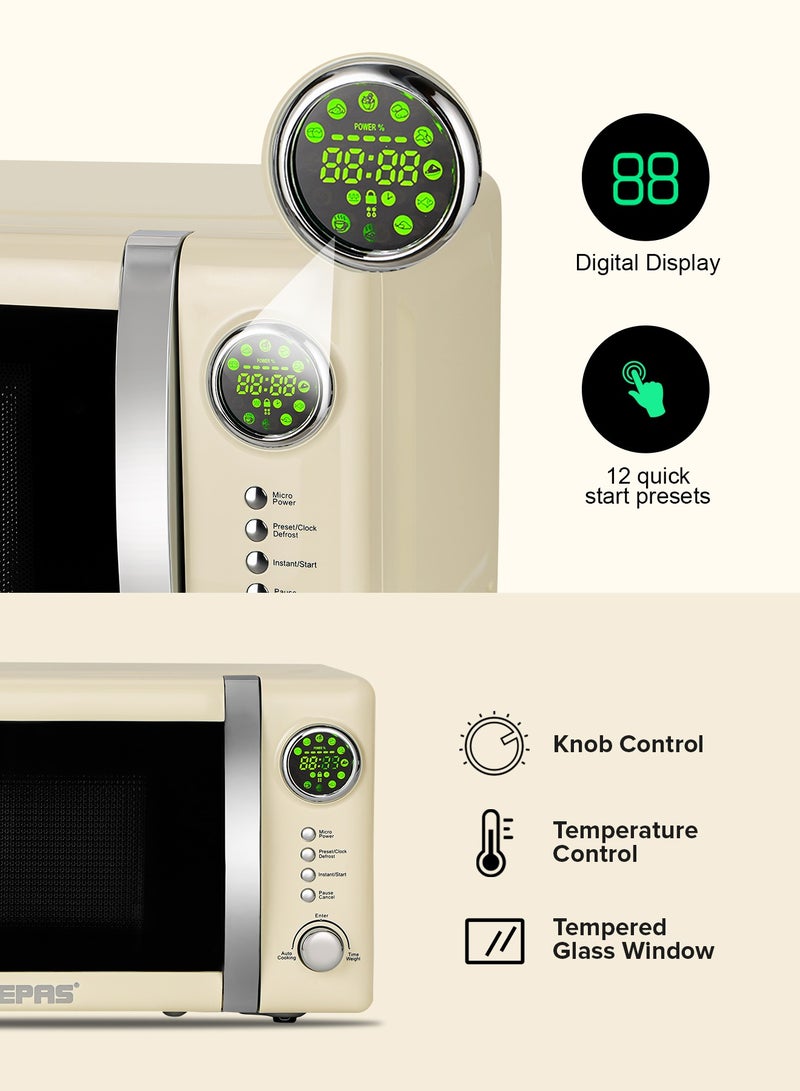 Digital Microwave Oven With 12 Quick Start Presets For a Variety Of Dishes, Defrost Function, Digital Display, Child Lock Function, Precise Cooking Controls 20 L 700 W GMO2025CW Cream