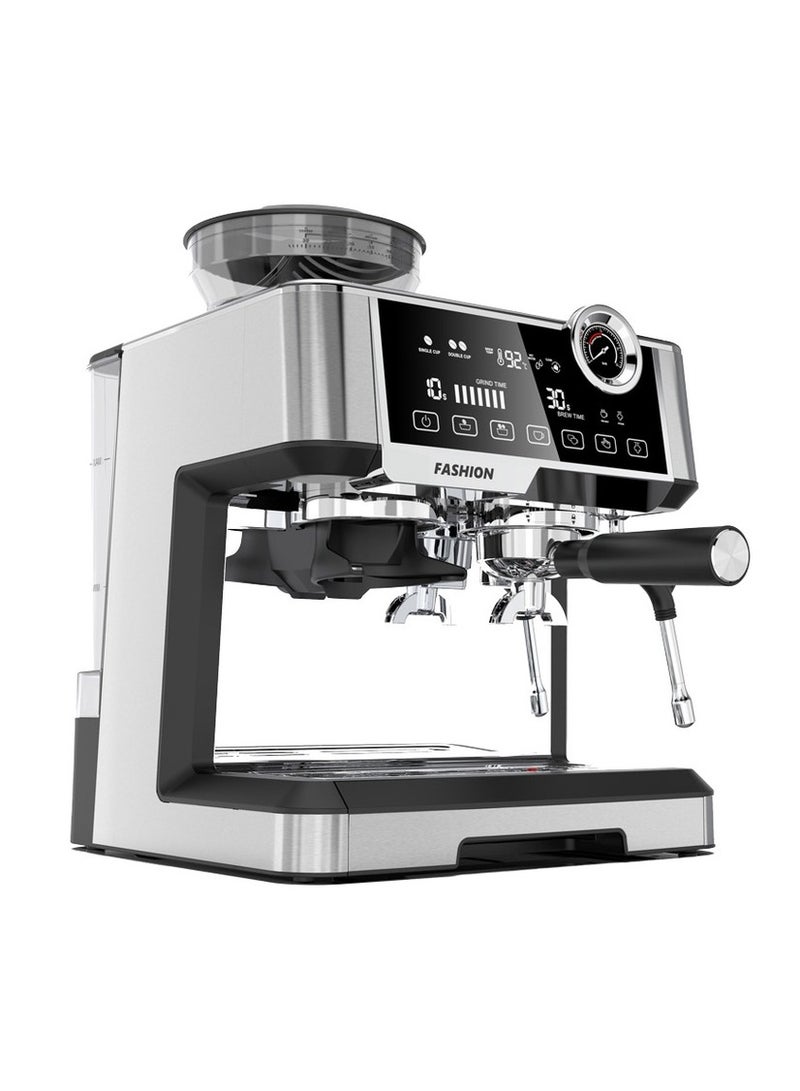 Advanced Espresso Machine with Interactive Touch Display and Conical Burr Grinder / Adjustable Grind Settings / Cup Warmer / Boiler Gauge / Barista-Quality Espresso - Silver