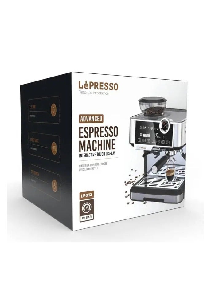 Advanced Espresso Machine with Interactive Touch Display and Conical Burr Grinder / Adjustable Grind Settings / Cup Warmer / Boiler Gauge / Barista-Quality Espresso - Silver