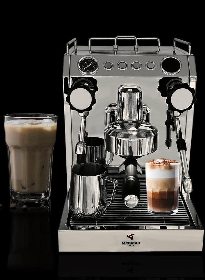 MEBASHI Commercial Dual Boiler Coffee Machine, 2.5L Capacity, 15 Bar Pressure, Stainless Steel (ME-CCM2055)(2700W)