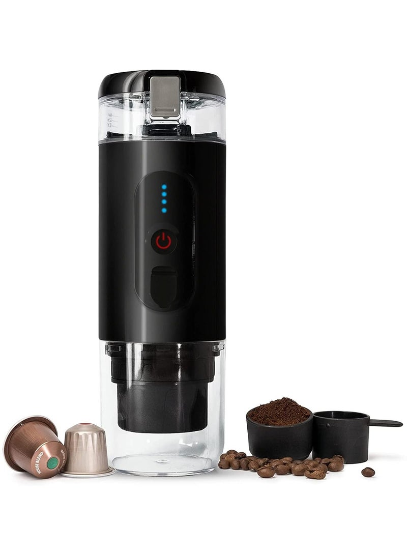 Portable Espresso Machine, 18 Bar 12V Car Electric Coffee Machine, Compatible with Ground and NS Capsules, 3 to 4 Minutes Self-Heating USB Charging, for Office, Travel, Backpacking, Camping