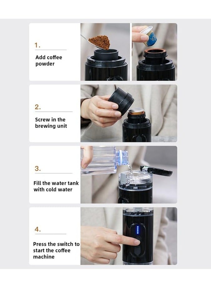Portable Espresso Machine, 18 Bar 12V Car Electric Coffee Machine, Compatible with Ground and NS Capsules, 3 to 4 Minutes Self-Heating USB Charging, for Office, Travel, Backpacking, Camping