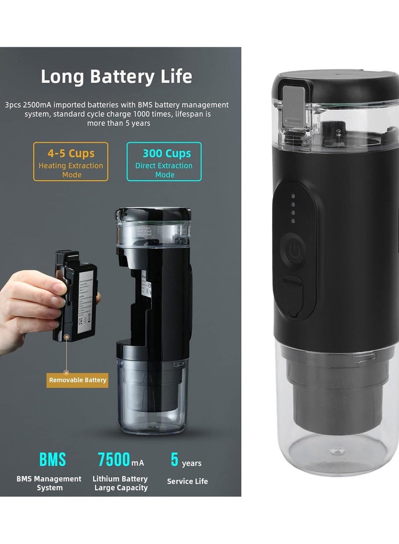 Portable Espresso Machine, 18 Bar 12V Car Electric Coffee Machine, Compatible with Ground and NS Capsules, 3 to 4 Minutes Self-Heating USB Charging, for Office, Travel, Backpacking, Camping