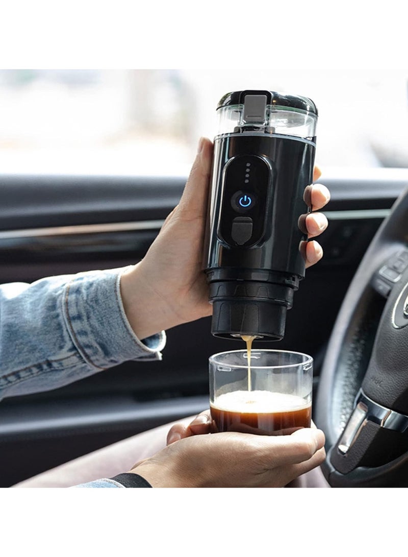 Portable Espresso Machine, 18 Bar 12V Car Electric Coffee Machine, Compatible with Ground and NS Capsules, 3 to 4 Minutes Self-Heating USB Charging, for Office, Travel, Backpacking, Camping