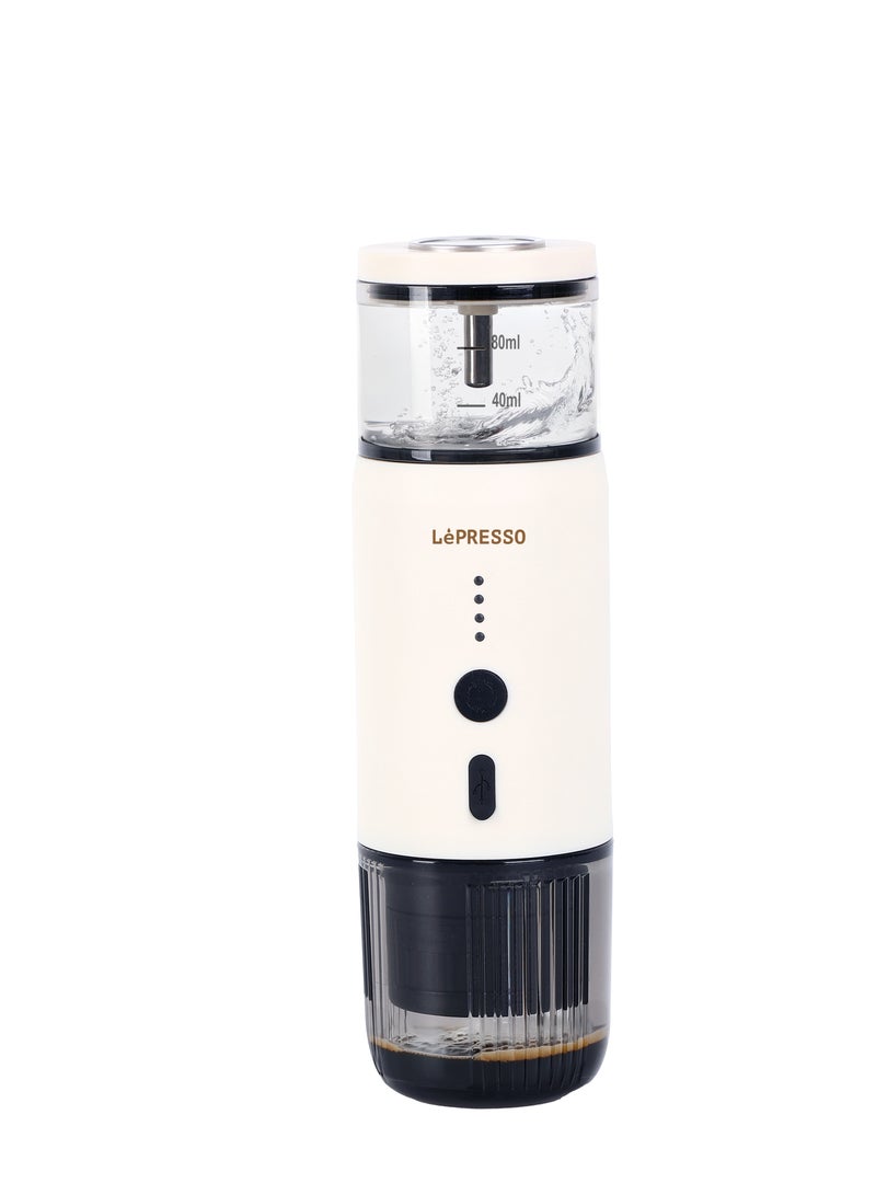 Portable Espresso Coffee Machine with 15 Bar Pressure and Temperature Gauge Coffee Maker / 80ml Water Tank / Heating Extraction / Capsule & Powder - White