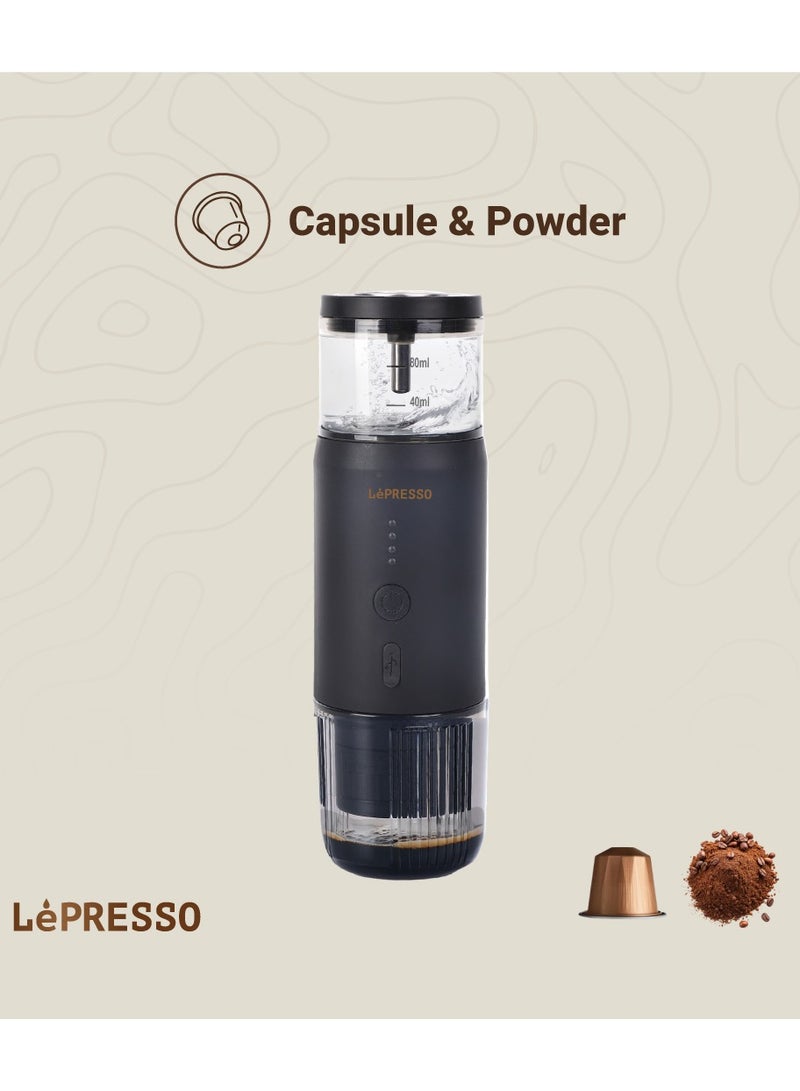 Portable Espresso Machine with 15 Bar Pressure and Temperature Gauge / 80ml Water Tank / Heating Extraction / Capsule & Powder - Black