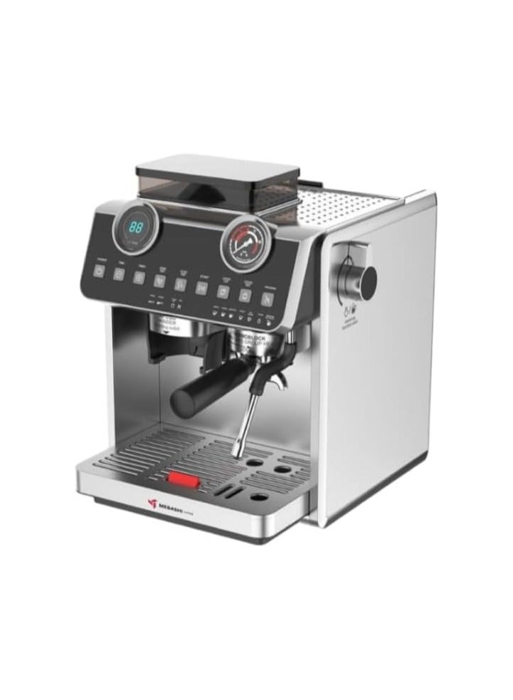 MEBASHI Commercial Coffee Machine with Dual Boiler & Built-in Grinder, 20 Bar, Steel (ME-CCM2062)(2800W)