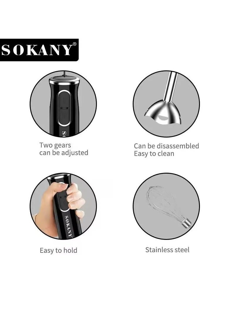 Sokany 2 Speed Hand Immersion 4 In 1 Blender Low- Noise, Beaker Chopper, Whisk Milk Frother, Egg Whisk Attachment - SK- 1721- 4