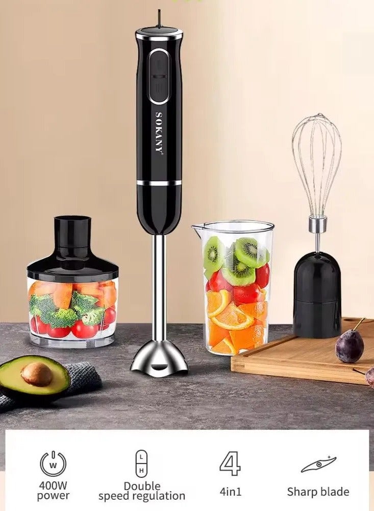 Sokany 2 Speed Hand Immersion 4 In 1 Blender Low- Noise, Beaker Chopper, Whisk Milk Frother, Egg Whisk Attachment - SK- 1721- 4