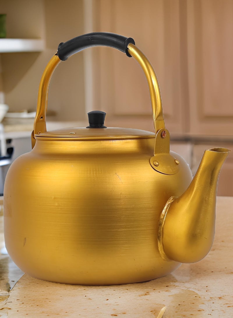 HTH Yellow Kettle 8 Litre Stove Top Tea Kettle,Golden Kettle,Karak Kettle,Camping Kettle,Coffee Aluminium Pot Ideal for Home Office,Camping & Hotel