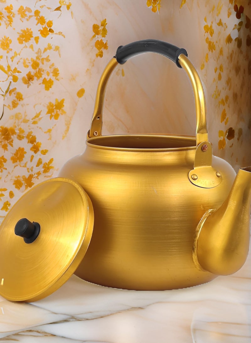 HTH Yellow Kettle 8 Litre Stove Top Tea Kettle,Golden Kettle,Karak Kettle,Camping Kettle,Coffee Aluminium Pot Ideal for Home Office,Camping & Hotel