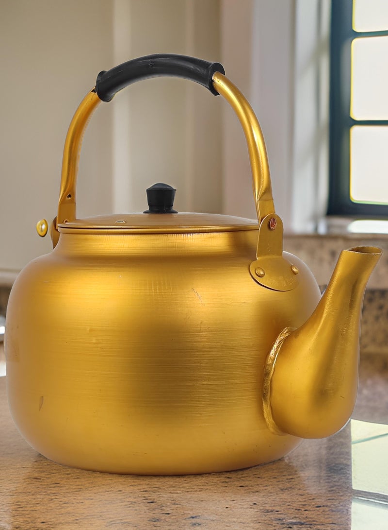 HTH Yellow Kettle 8 Litre Stove Top Tea Kettle,Golden Kettle,Karak Kettle,Camping Kettle,Coffee Aluminium Pot Ideal for Home Office,Camping & Hotel