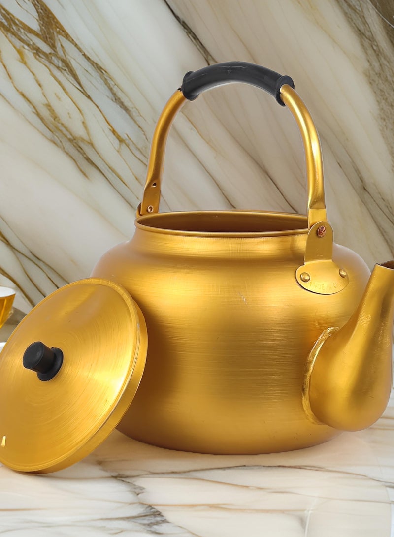 HTH Yellow Kettle 8 Litre Stove Top Tea Kettle,Golden Kettle,Karak Kettle,Camping Kettle,Coffee Aluminium Pot Ideal for Home Office,Camping & Hotel