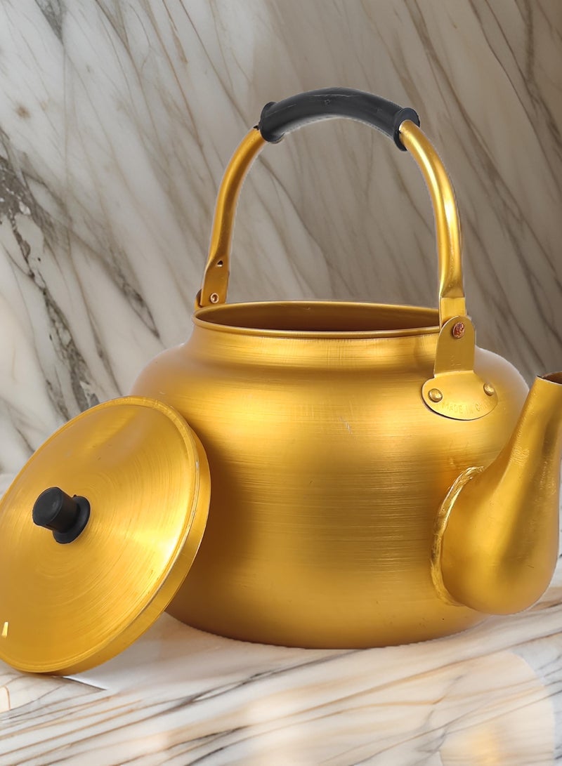 HTH Yellow Kettle 8 Litre Stove Top Tea Kettle,Golden Kettle,Karak Kettle,Camping Kettle,Coffee Aluminium Pot Ideal for Home Office,Camping & Hotel