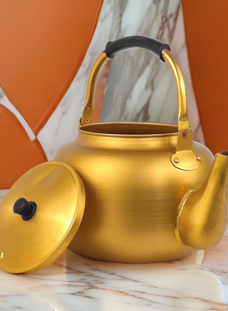 HTH Yellow Kettle 8 Litre Stove Top Tea Kettle,Golden Kettle,Karak Kettle,Camping Kettle,Coffee Aluminium Pot Ideal for Home Office,Camping & Hotel