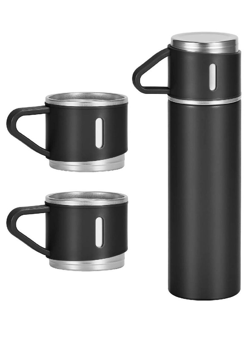 Stainless Steel Thermo Bottle with 3 Cups, Insulated Coffee Water bottle for Hot and Cold Drinks, Vacuum Flask Set