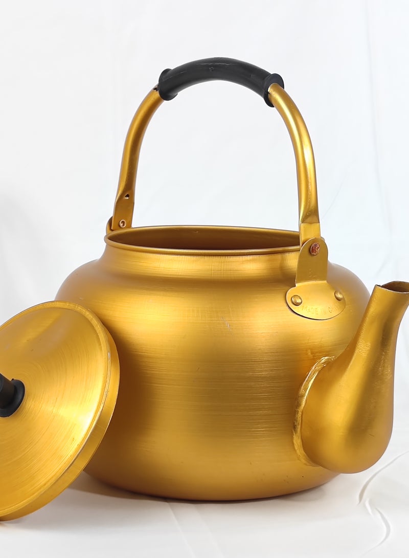 HTH Yellow Kettle 3 Litre Stove Top Tea Kettle,Golden Kettle,Karak Kettle,Camping Kettle,Coffee Aluminium Pot Ideal for Home Office,Camping & Hotel