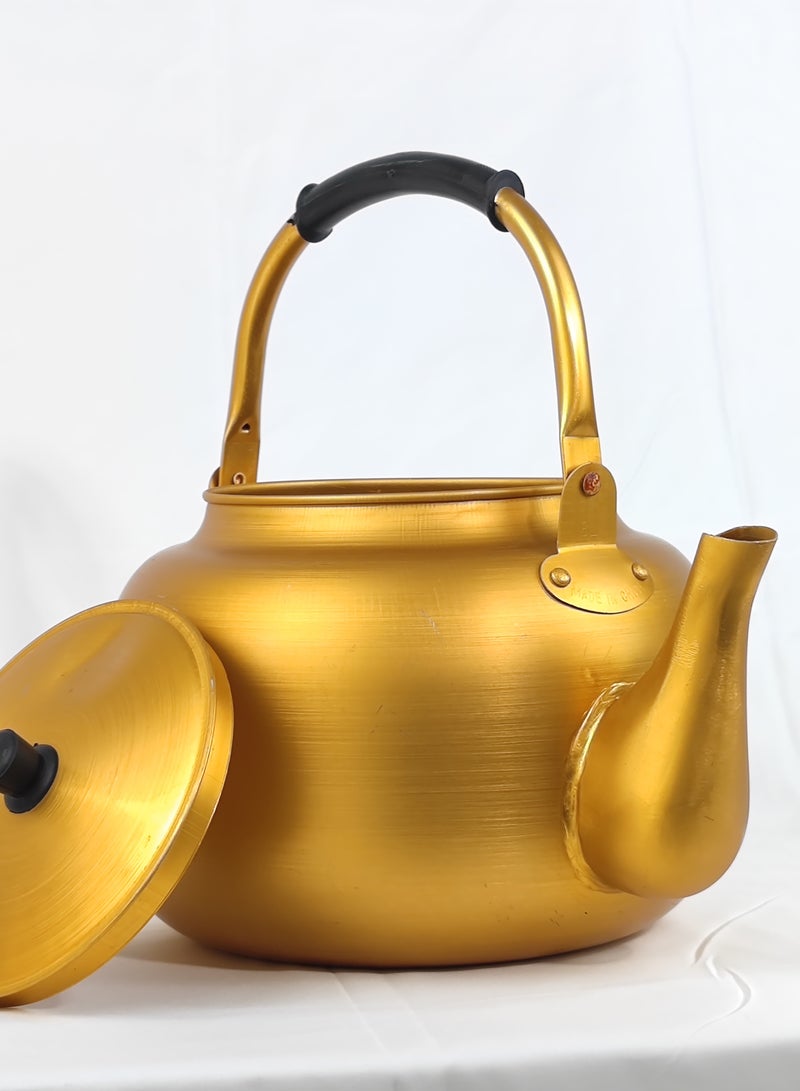 HTH . Yellow Kettle 4 Litre Stove Top Tea Kettle,Golden Kettle,Karak Kettle,Camping Kettle,Coffee Aluminium Pot Ideal for Home Office,Camping & Hotel
