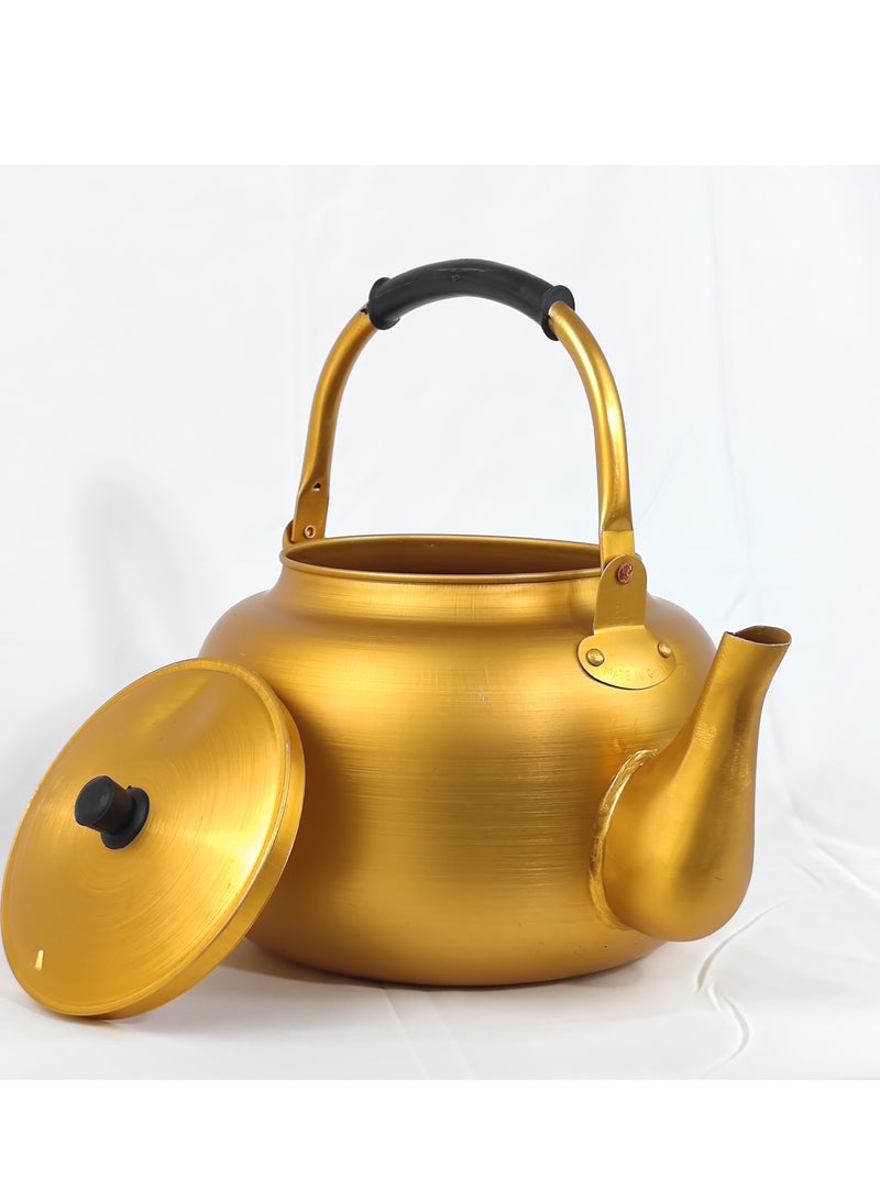 HTH . Yellow Kettle 4 Litre Stove Top Tea Kettle,Golden Kettle,Karak Kettle,Camping Kettle,Coffee Aluminium Pot Ideal for Home Office,Camping & Hotel