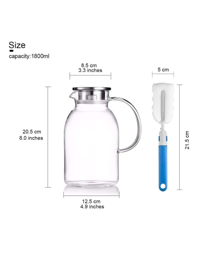 Glass Pitcher Coffee and Tea Carafes Glass Jug Can Be Heated Coffee Pot Nordic Teapot Cool Cup Heat resistant Cover Juice Jug Filter 1800ml