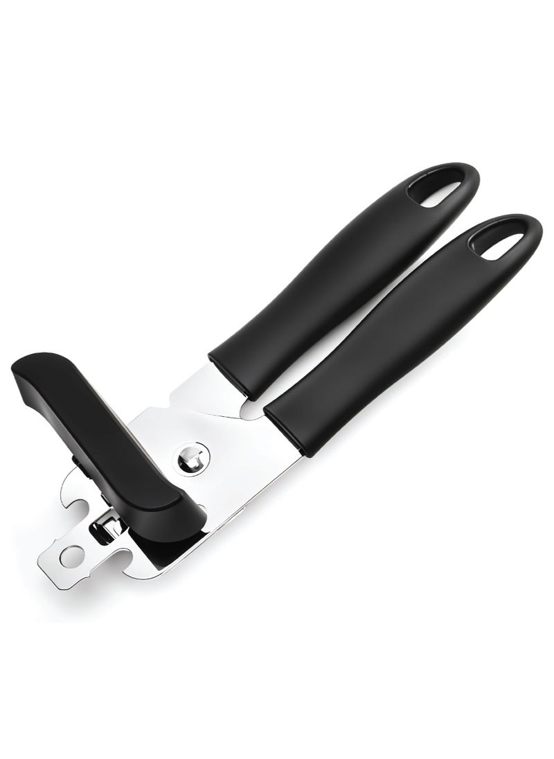 Manual Can Opener, Built-In Bottle Opener, Heavy Duty Stainless Steel, Professional Handheld Multiopener, Anti Slip Grip, Large Turn Knob, Black