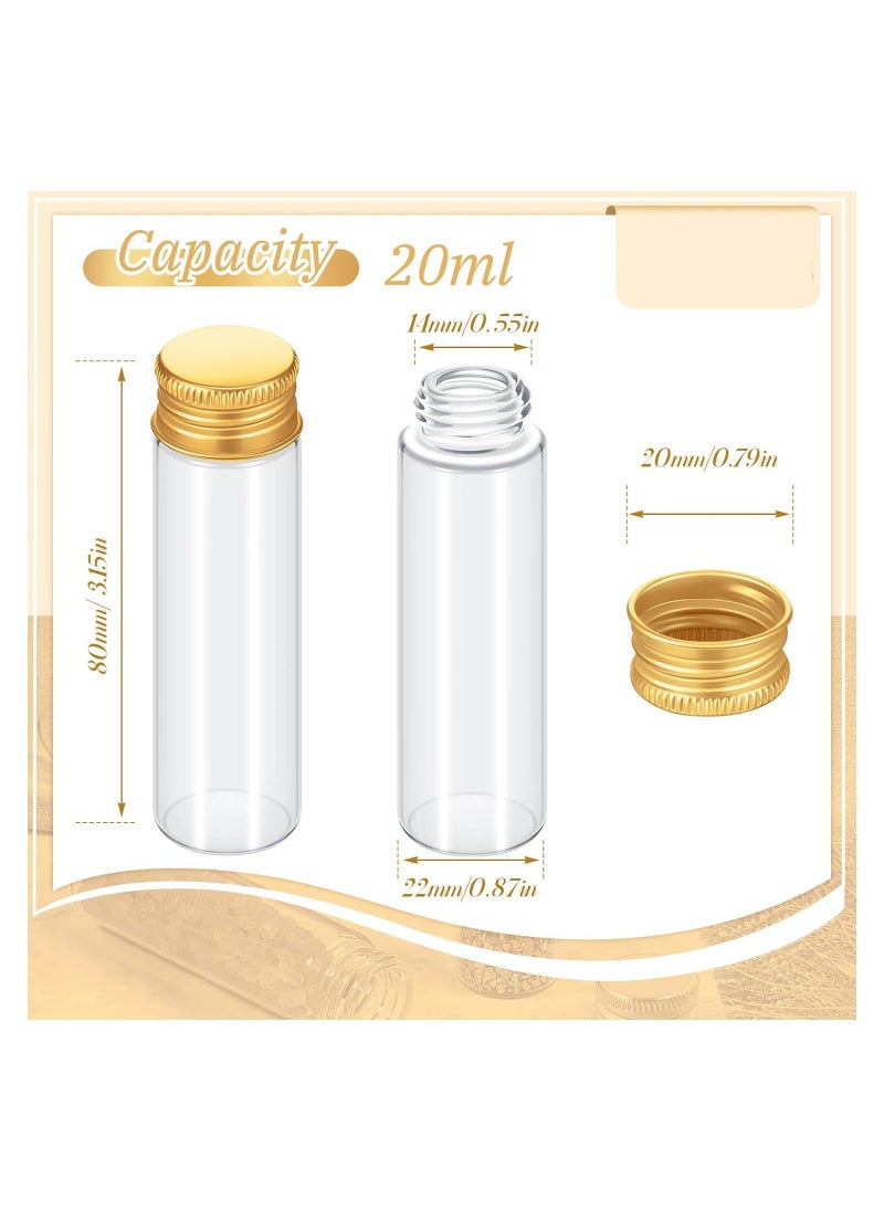 100 Pcs Vials Clear Mini Glass Bottles, Tiny Jars with Screw Aluminum Metal Cap, Empty Small Bottles with Lids, DIY Sample Containers for Powder Cream Cosmetic Jewelry Wedding (Gold Caps, 20 ml)