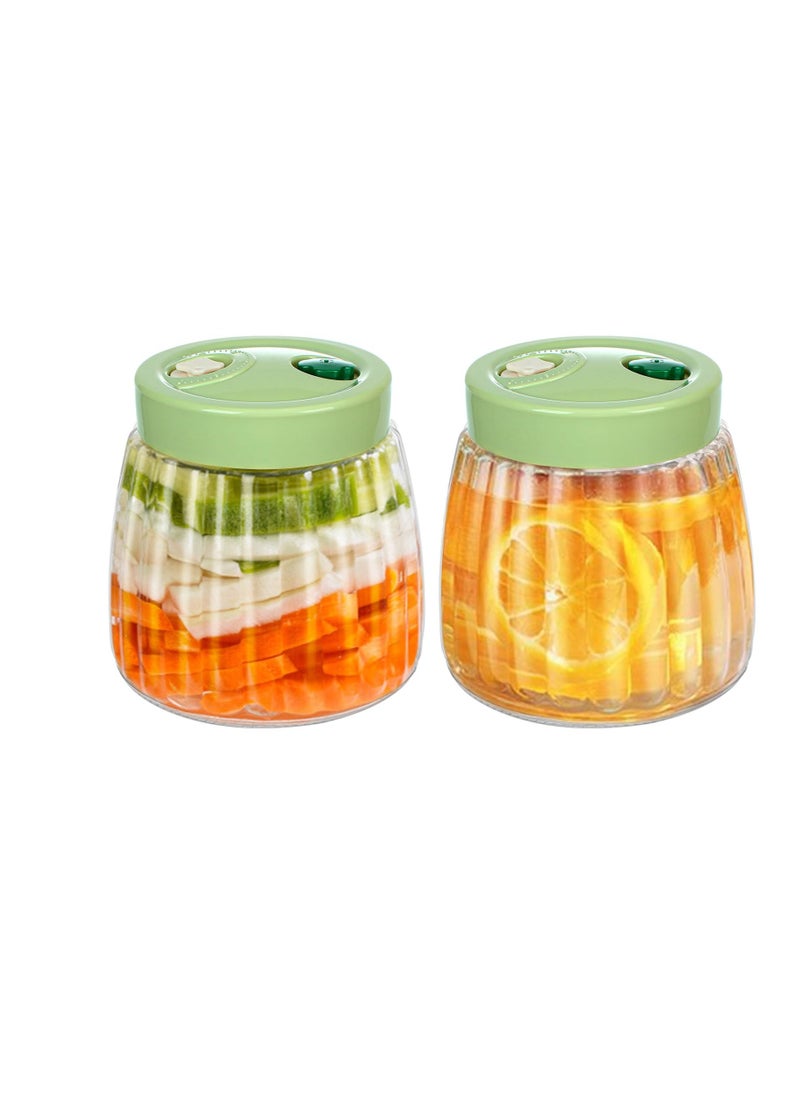 Fermentation Jars, 2 Pcs Glass Jars, 1L Kimchi Container, Fermenting Jar with 2 Air Release Vent, Food Storage Transparent Kimchi Jar, for Kimchi Sauerkraut Sourdough Starter Jars