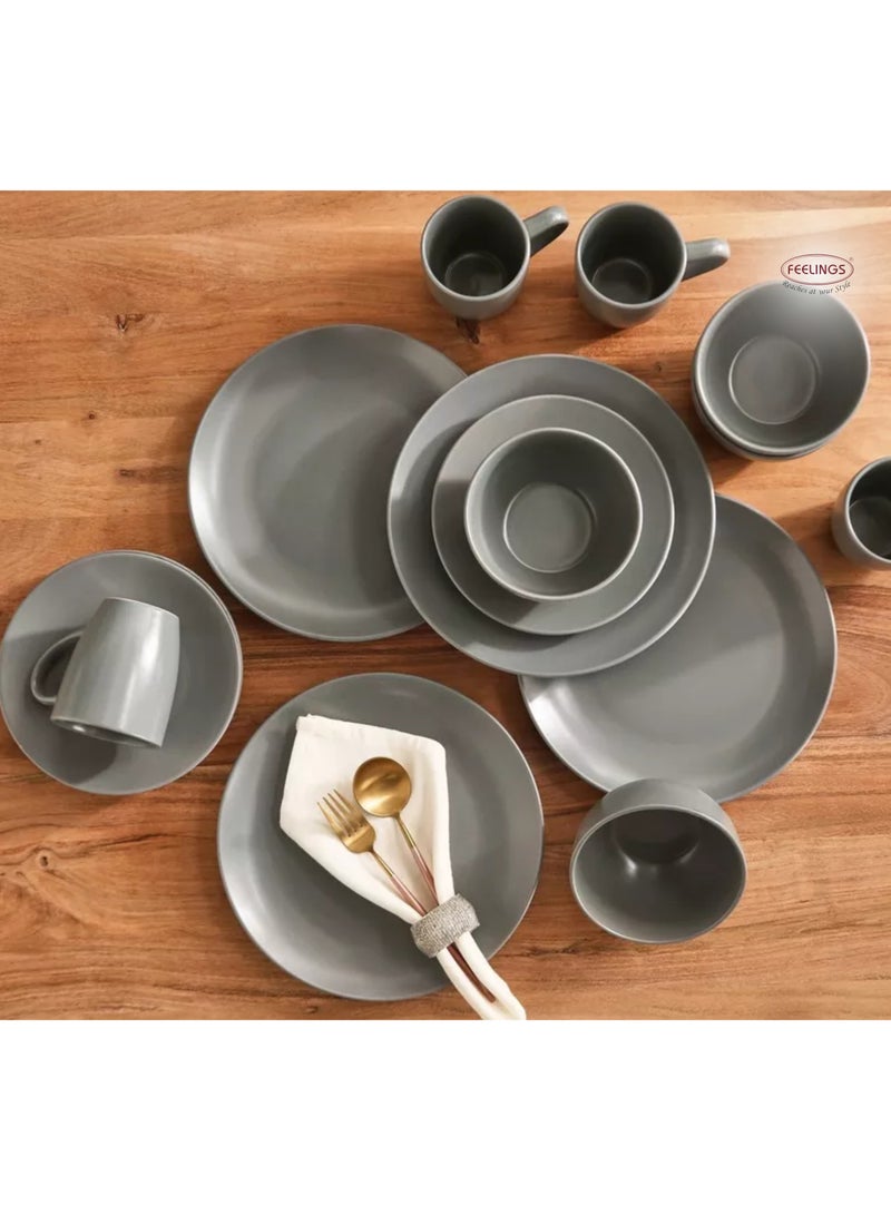 FEELINGS DINNER SET STONEWARE CERAMIC 16 PCS - GREY