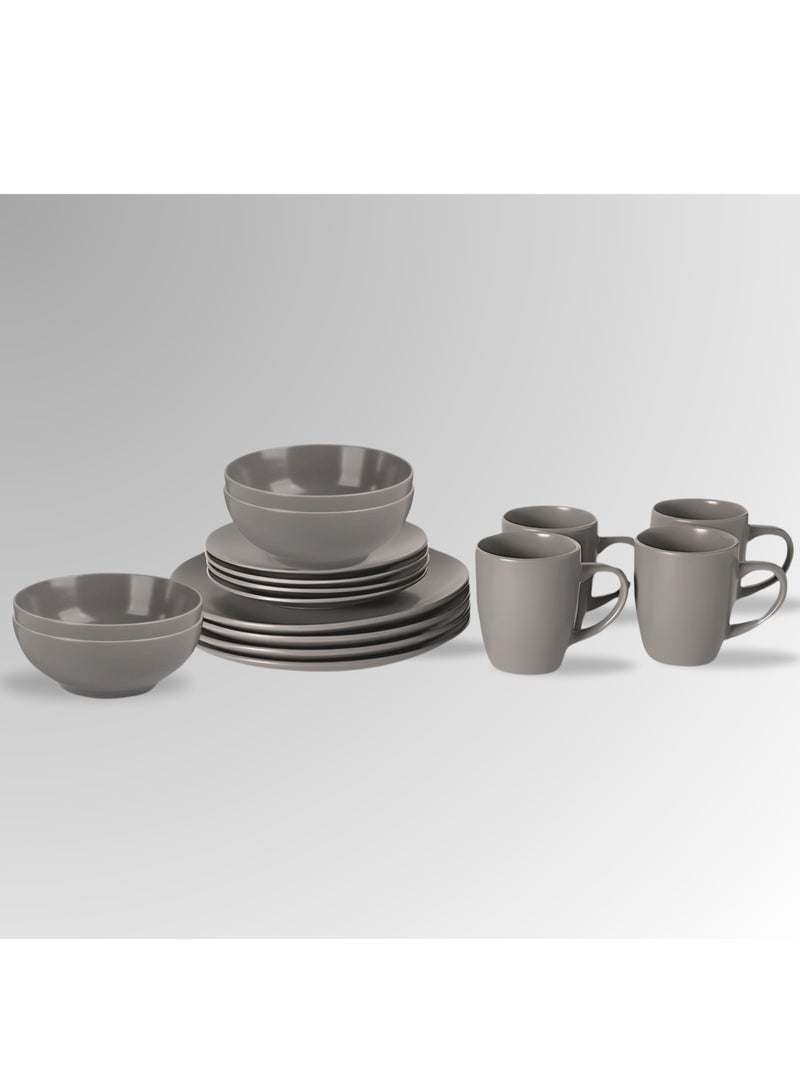 FEELINGS DINNER SET STONEWARE CERAMIC 16 PCS - GREY