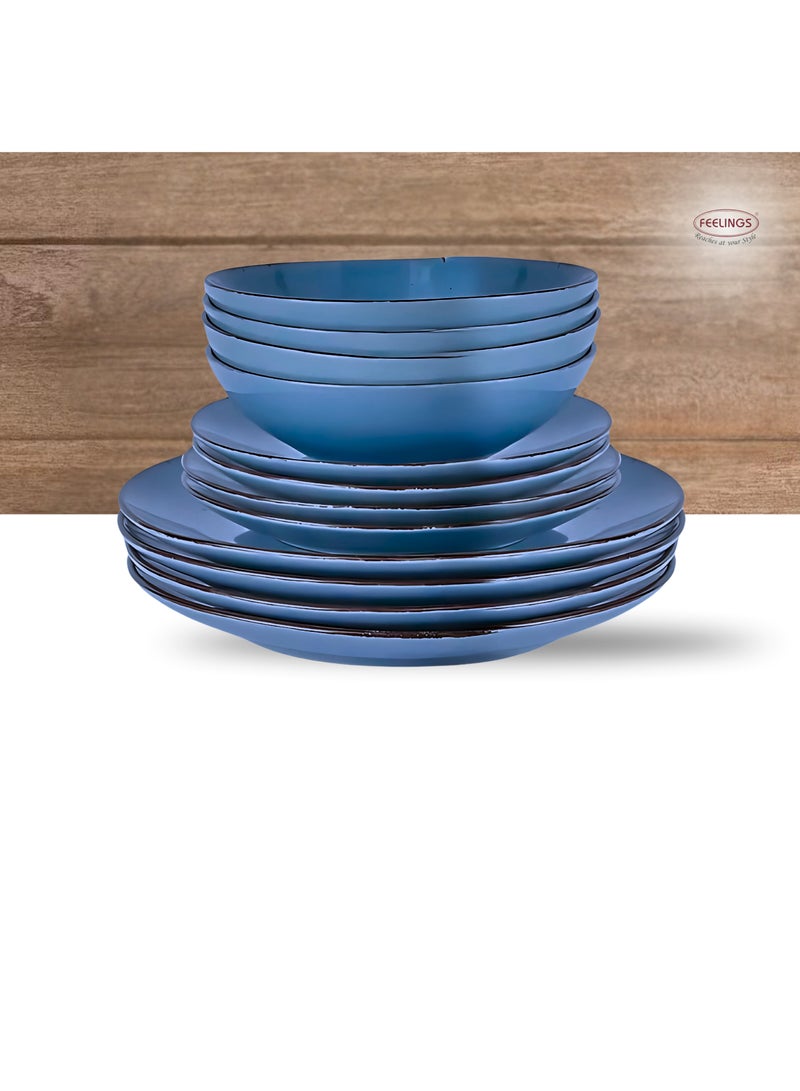 FEELINGS DINNER SET STONEWARE CERAMIC 12 PCS - BLUE