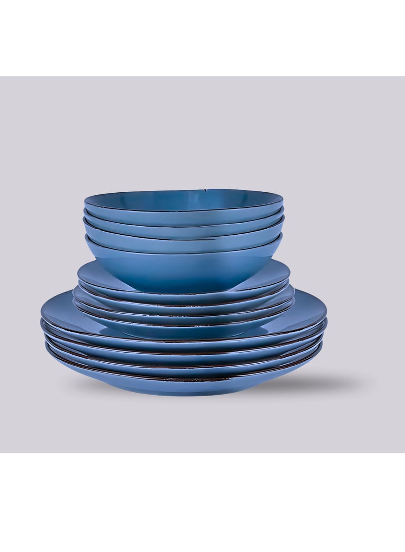 FEELINGS DINNER SET STONEWARE CERAMIC 12 PCS - BLUE