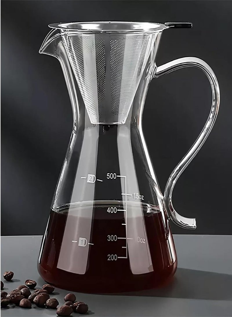 Borosilicate Heat Resistant Glass Coffee Server Pot with Filter For Pour Over Coffee Maker 500 ML