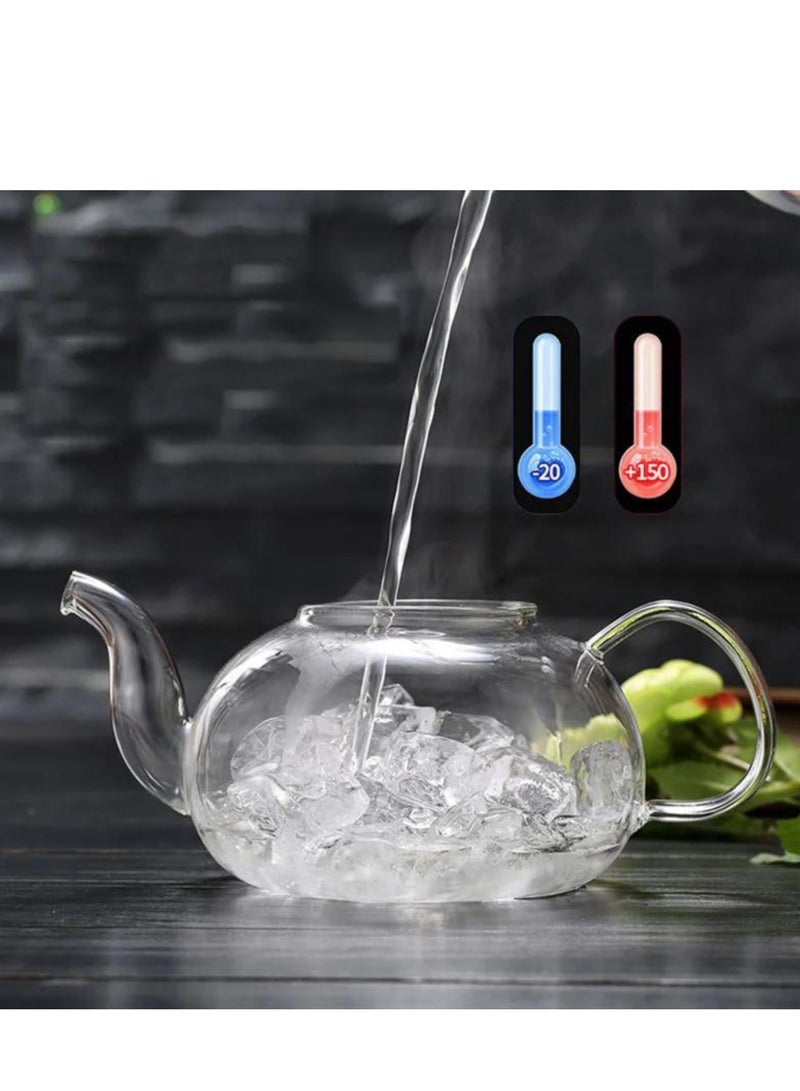 Borosilicate Glass Teapot 1500 ML with Heart Shape Tea Warmer and Double Wall Glass 80 ML (6 Pcs)