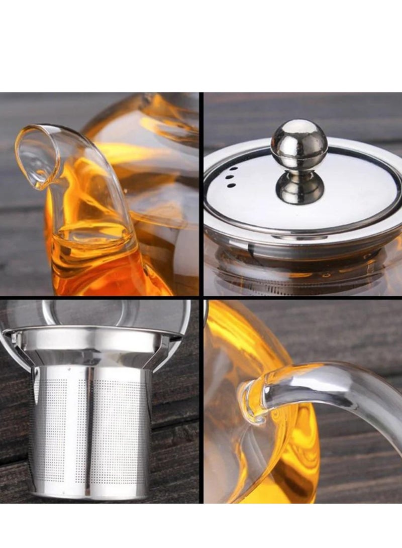 Borosilicate Glass Teapot 1500 ML with Heart Shape Tea Warmer and Double Wall Glass 80 ML (6 Pcs)