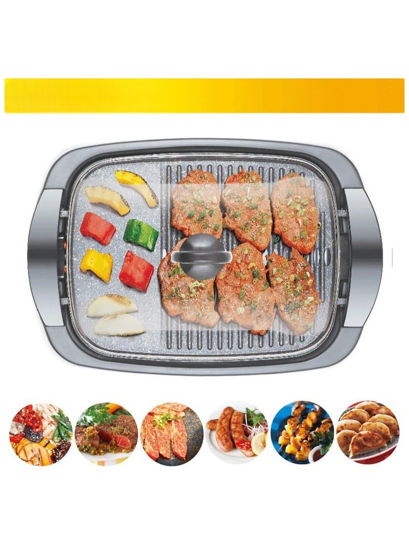 Multifunctional Korean Non-Stick Split Electric Barbecue Grill Pan for Household Use.