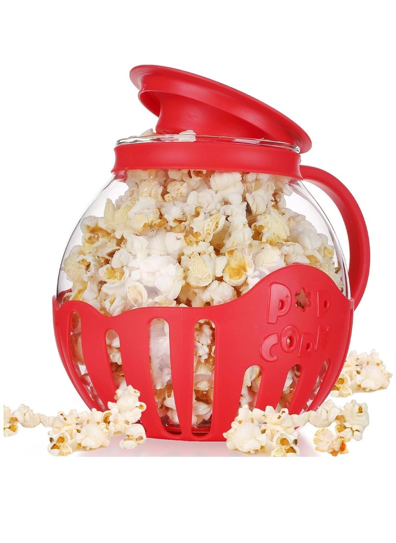 Microwave Popcorn Popper, Glass Original Popcorn Jar 2.25QT with Silicone Lid, BPA Free, Dishwasher Safe Red