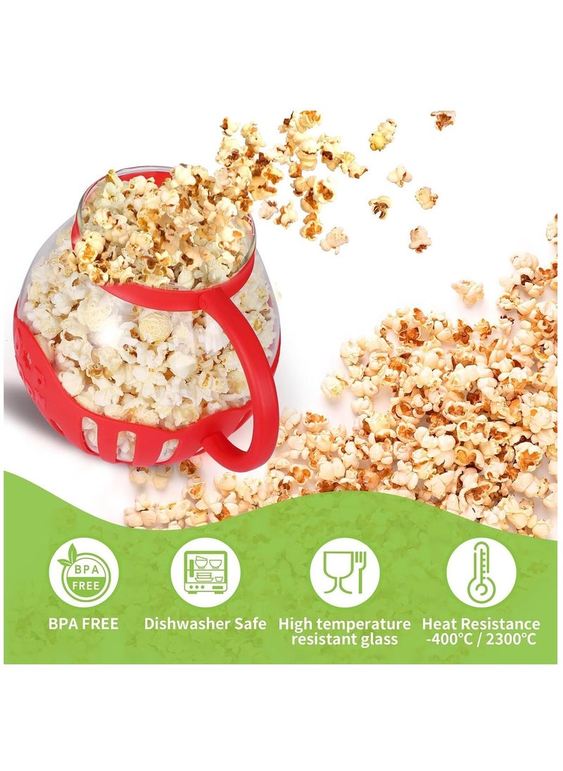 Microwave Popcorn Popper, Glass Original Popcorn Jar 2.25QT with Silicone Lid, BPA Free, Dishwasher Safe Red