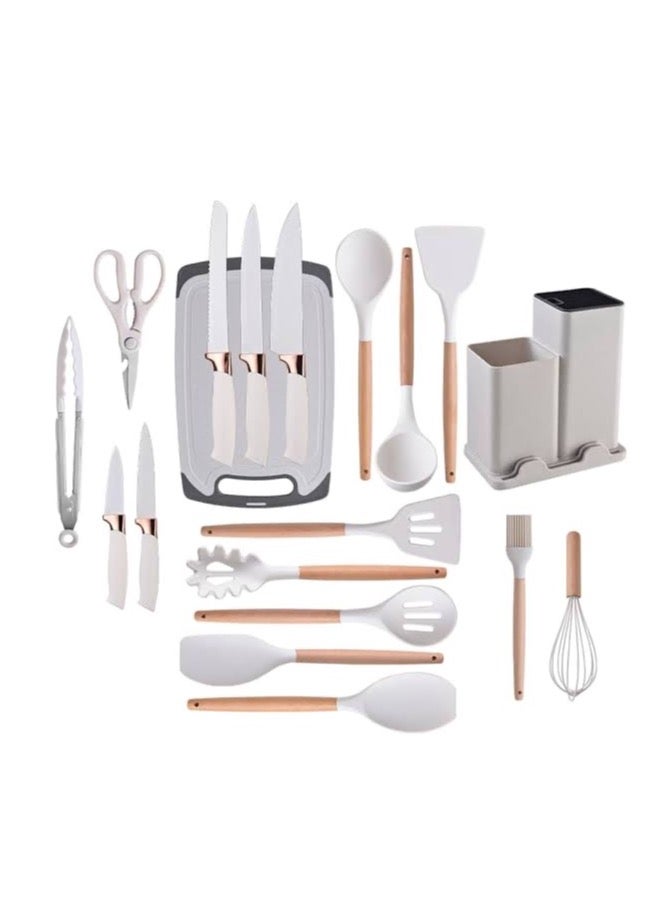 Kitchen Utensil Sets Little Kitchen Utensils Set Silicone Gel Tools With Wooden Handle, Cooking Utensils Set 19 Pieces For Home Cooks