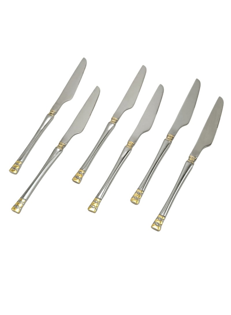 Liying 6Pcs Golden Fish Design Stainless Steel Steak Knives Set 23cm x 2.5cm, Modern Silver Steak Knives for Home, Kitchen, Restaurant, Fine Edge & Mirror Polished, Dishwasher Safe